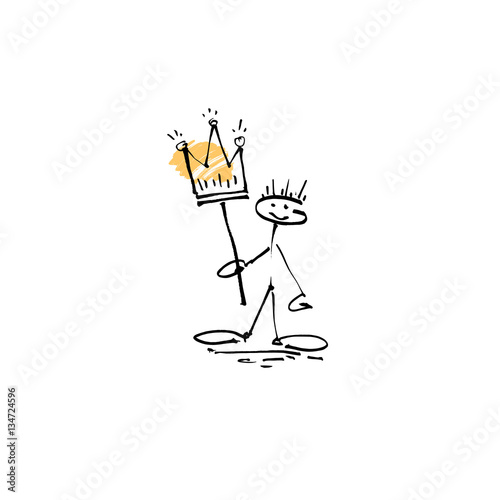hand drawing sketch human smile stick figure with crown