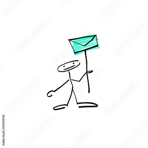 hand drawing sketch human smile stick figure with email sign