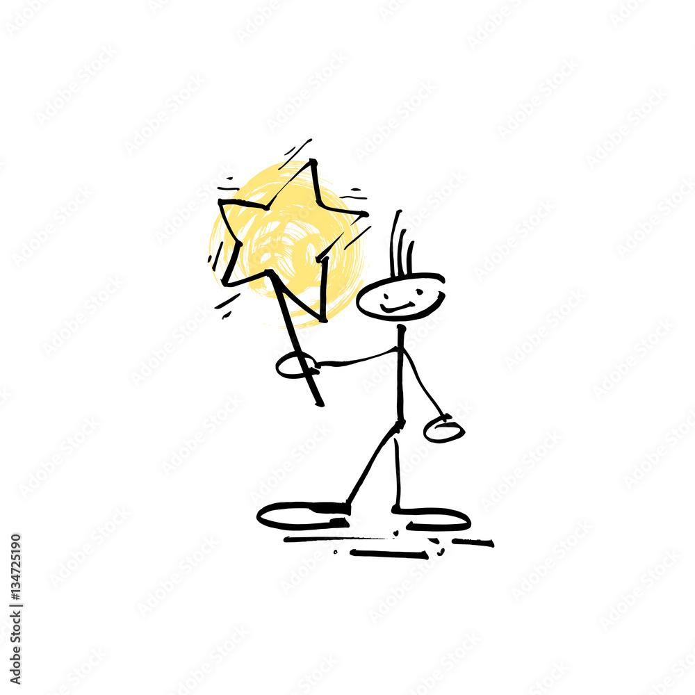 hand drawing sketch human smile stick figure with star sign hand drawing sketch human smile stick figure with star sign