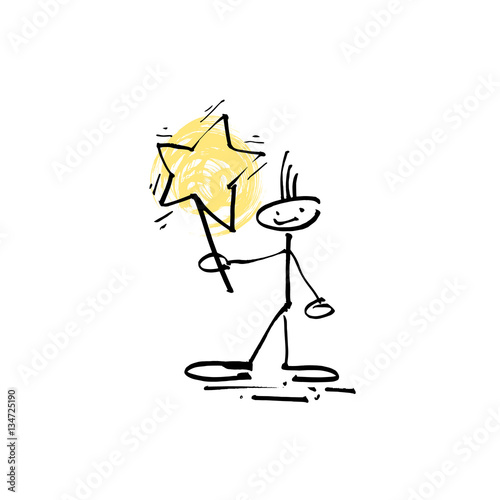 hand drawing sketch human smile stick figure with star sign