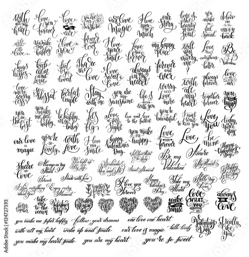 mega set of 100 black and white hand written lettering about lov