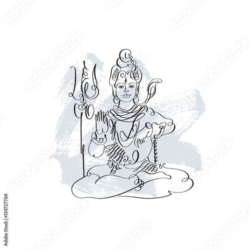 Lord Shiva black and white calligraphic drawing to Maha Shivarat