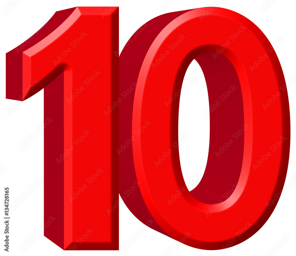 Numeral 10 ten isolated on white background 3d render Stock