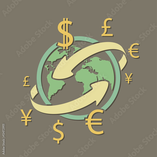International currency money transfers. Stock vector illustratio