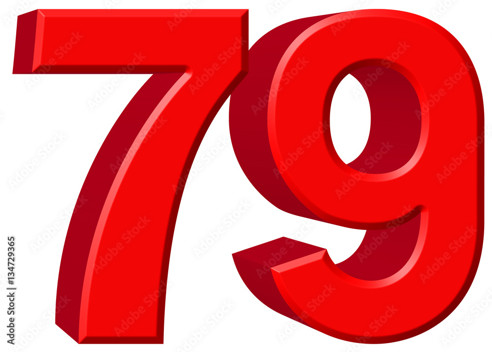 Numeral 79, seventy nine, isolated on white background, 3d rende Stock