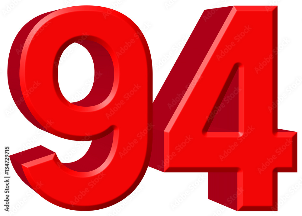 Numeral 94, ninety four, isolated on white background, 3d render Numeral 94, ninety four, isolated on white background, 3d render