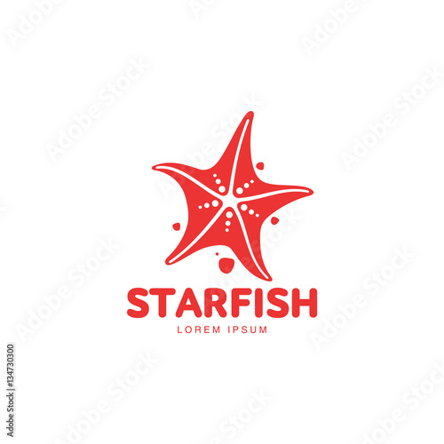 Graphic silhouette starfish logo template, vector illustration isolated on white background. Stylized graphic starfish logotype, logo design, summer vacation concept