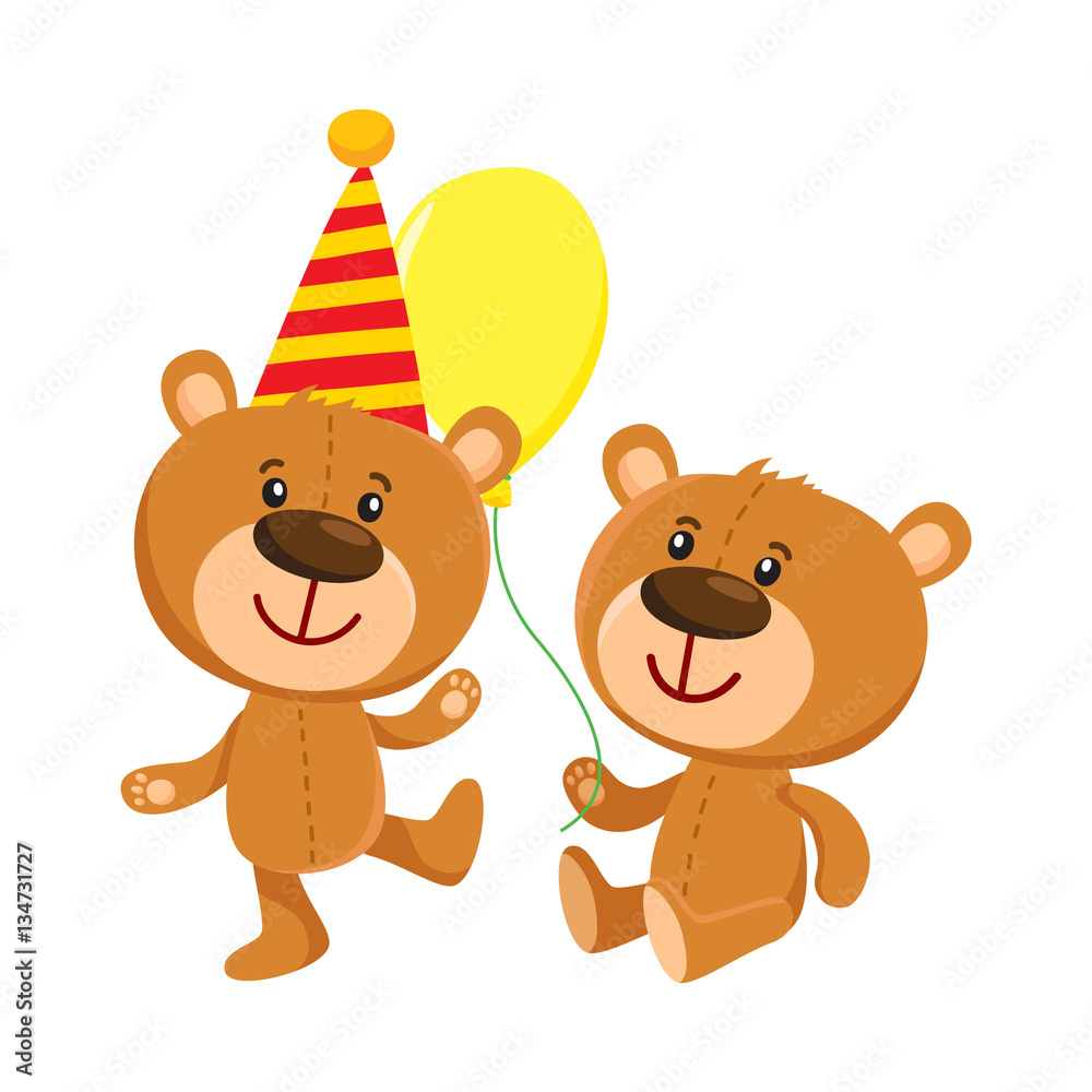 Cute retro style teddy bear characters, standing in birthday cap and sitting with balloon, cartoon vector illustration isolated on white background. Teddy bear character, birthday party Stock Vector | Adobe Stock Cute retro style teddy bear characters, standing in birthday cap and sitting with balloon, cartoon vector illustration isolated on white background. Teddy bear character, birthday party Stock Vector | Adobe Stock