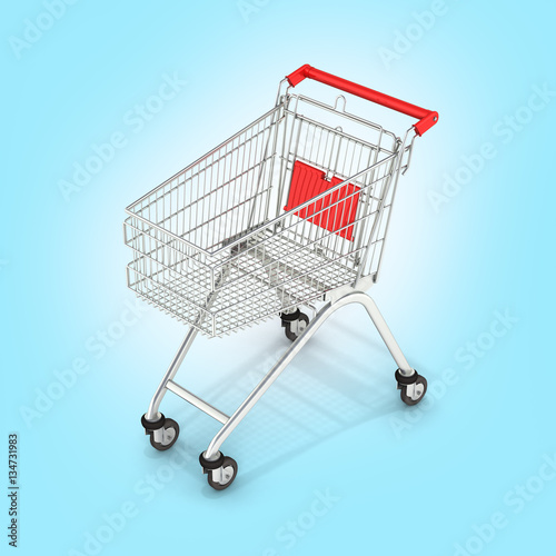 supermarket shopping cart perspective view on blue gradient back