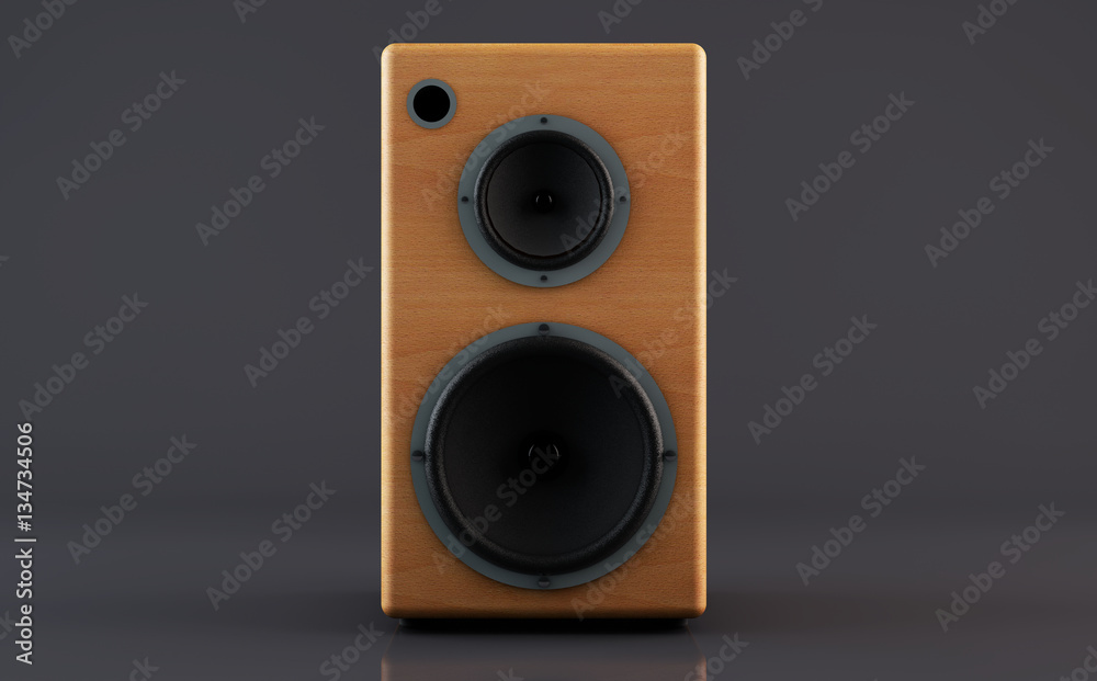 3D Render of loud speakers on a black reflective background 3D Render of loud speakers on a black reflective background