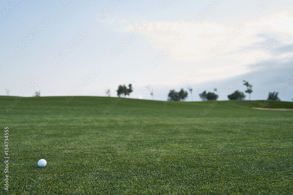 Fototapeta premium Golf ball on green grass in golf course