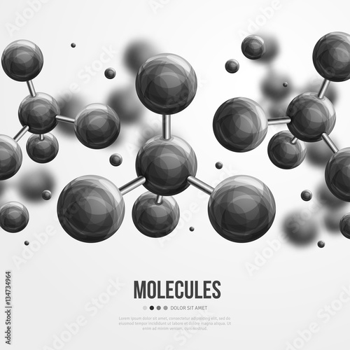 Molecular structure with black spherical particles