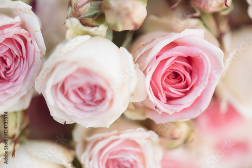 Pink roses. Detail of wedding bouquet
