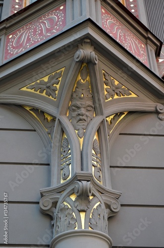 The decoration of facade building in Prague photo
