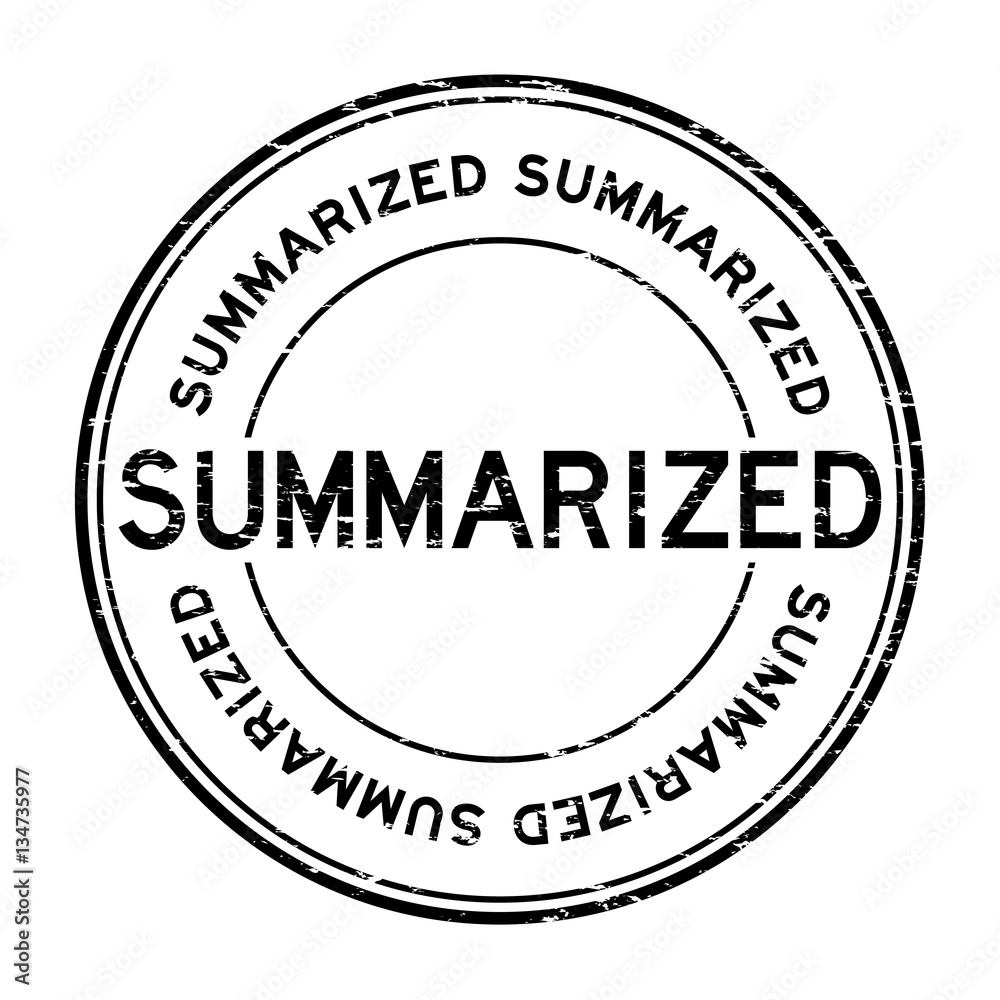 Grunge black summarized round rubber stamp