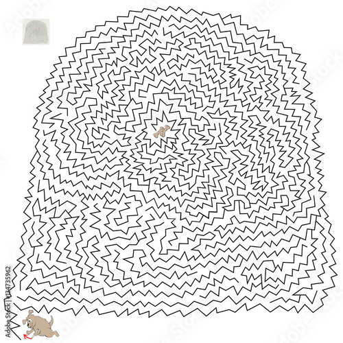Logic puzzle game with labyrinth. Need to help the dog find the bones. Vector image.