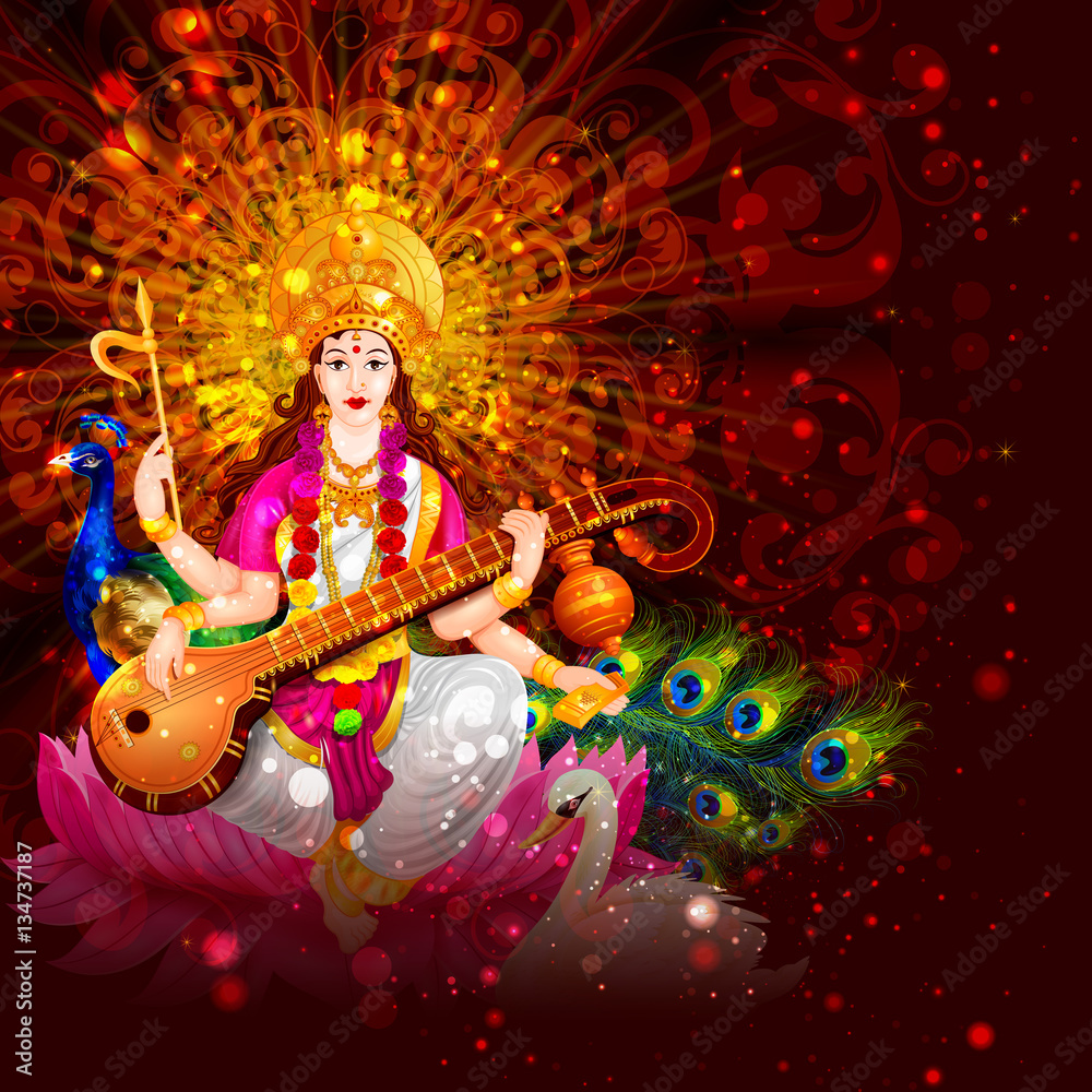 Obraz premium Goddess Saraswati for Vasant Panchami Puja of India