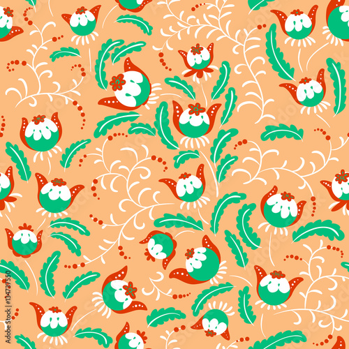 Abstract seamless floral pattern in a doodle style  vector decor