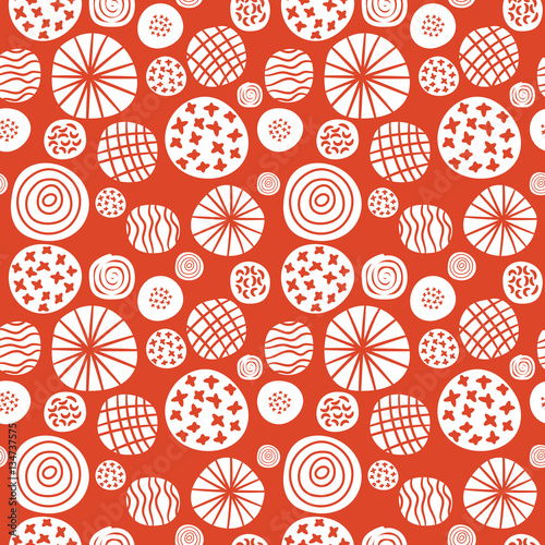 Big polka dot red and white sketch pattern. Vector illustration