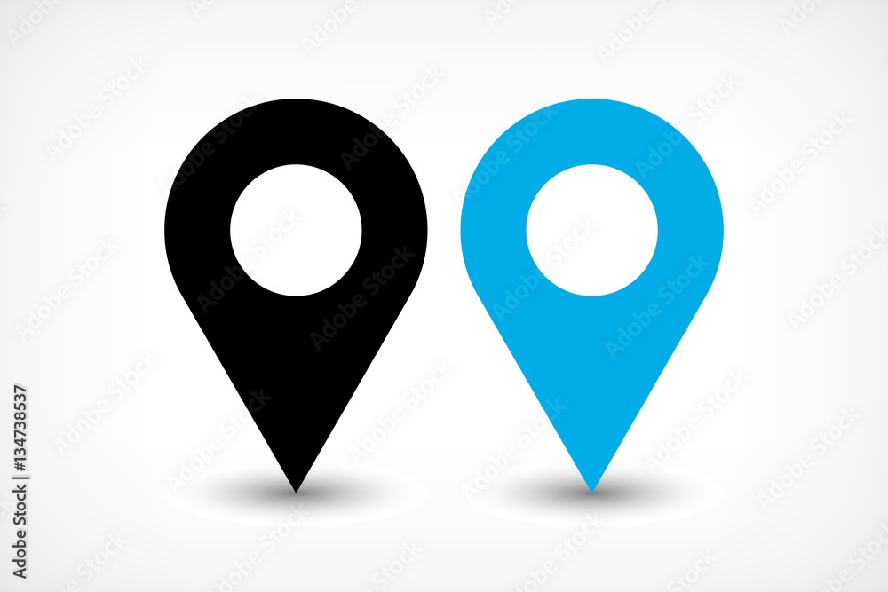 Blue map pins sign icon in flat style Blue map pins sign icon in flat style