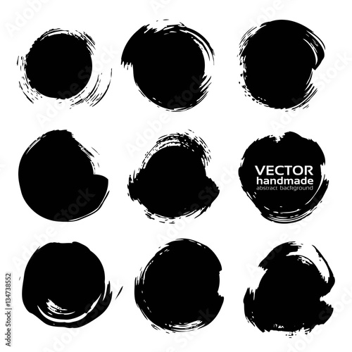 Abstract black big circle textured strokes set  isolated on a wh