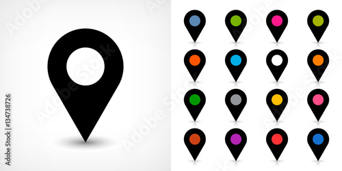 Map pin sign location icon with drop shadow