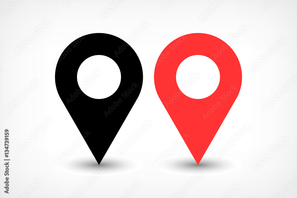 Red map pins sign icon in flat style - obrazy, fototapety, plakaty 