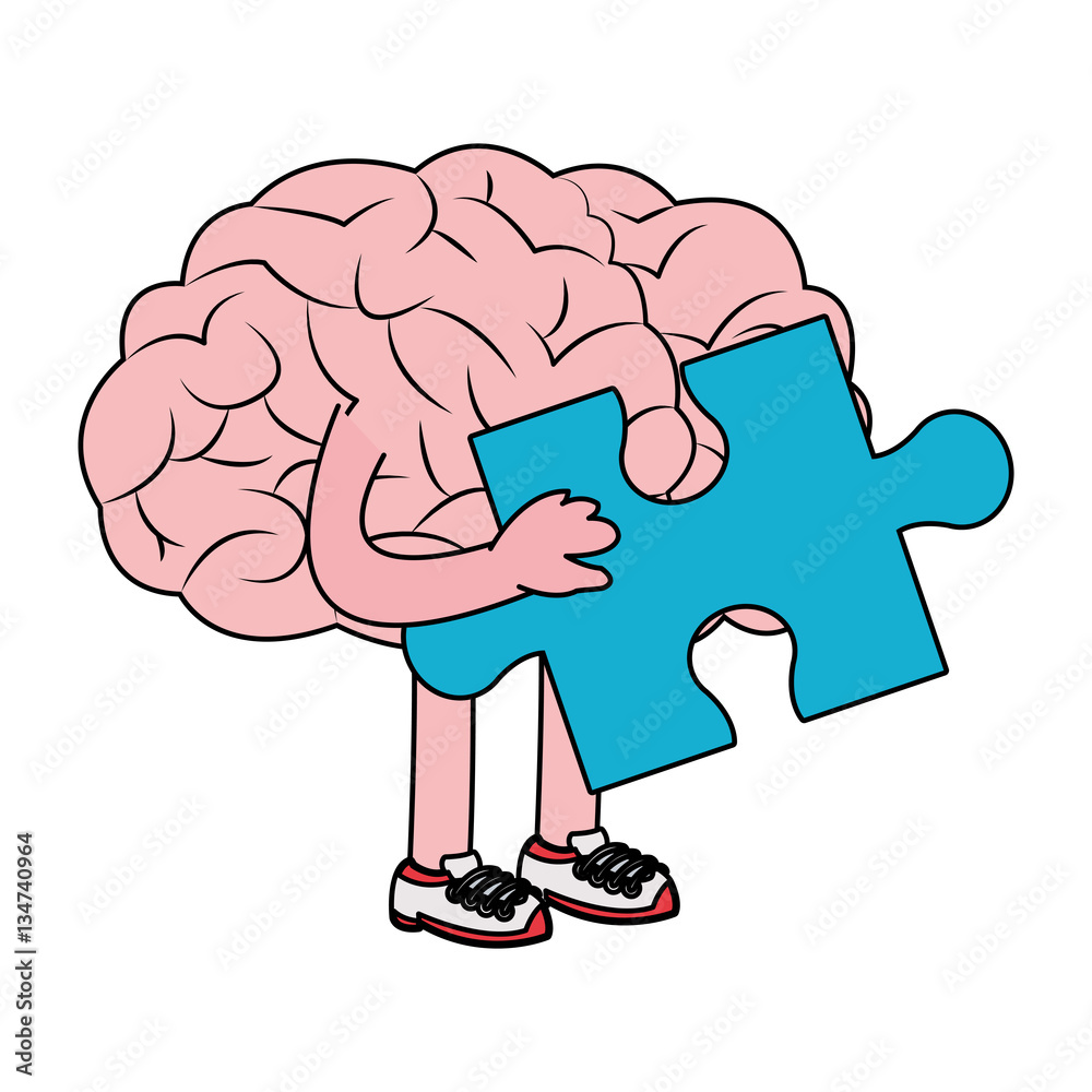 human brain with jigsaw puzzle over white background. colorful design