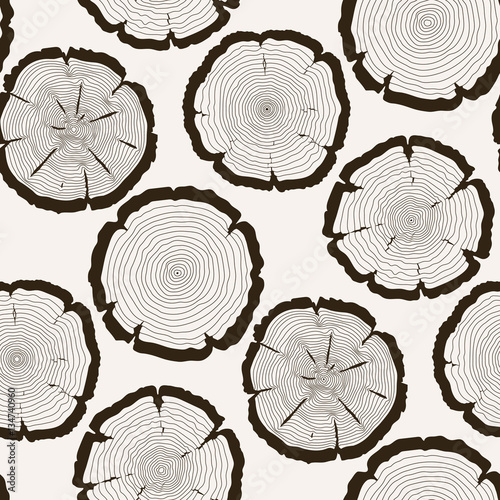 Vector tree rings cut trunk seamless pattern