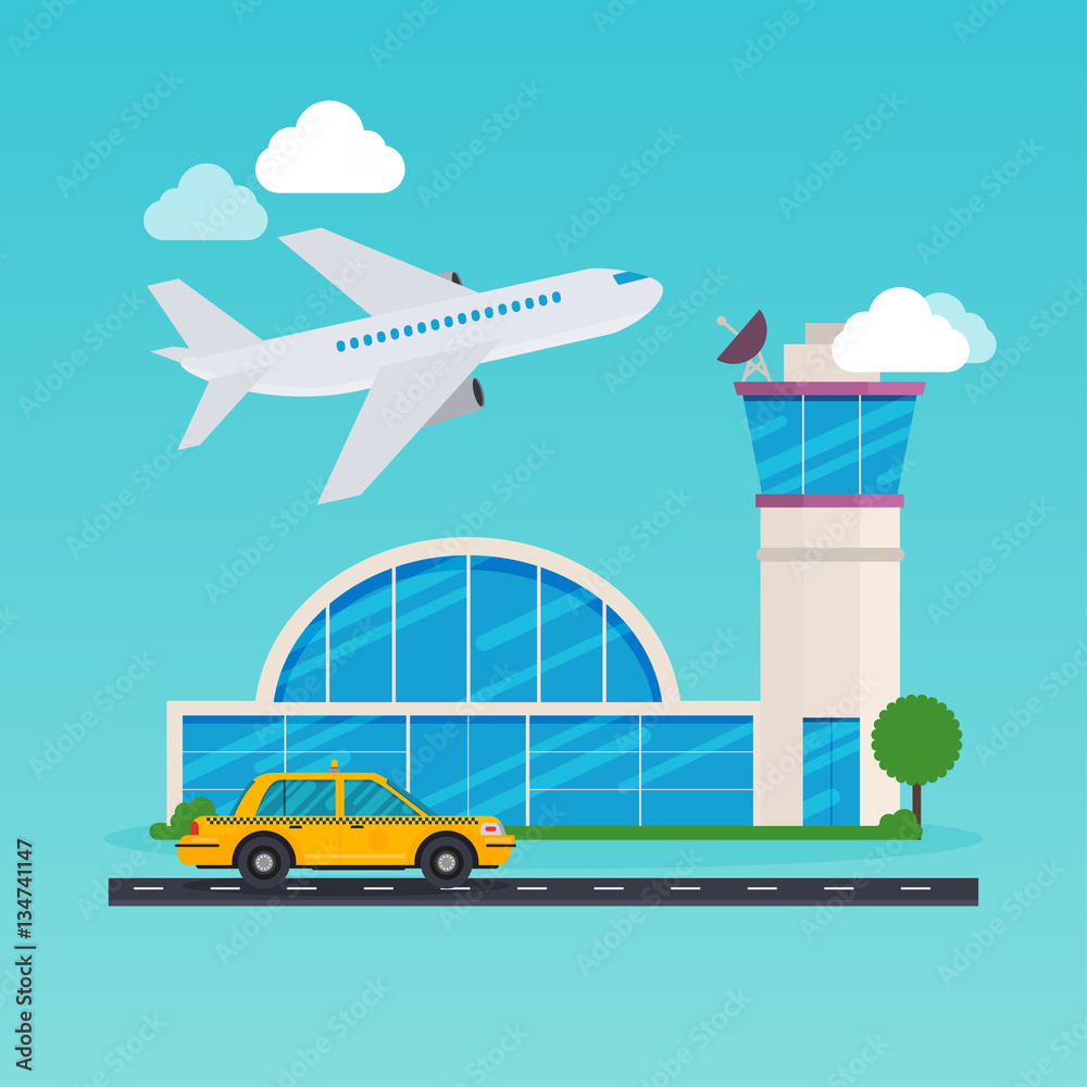 Airport area illustration. Flat design modern vector  concept.