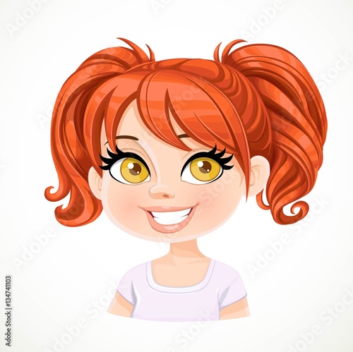 Beautiful brunette  girl with red straight hair gathered in two