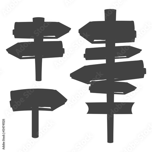 Wooden blank sign boards silhouettes isolated on white vector
