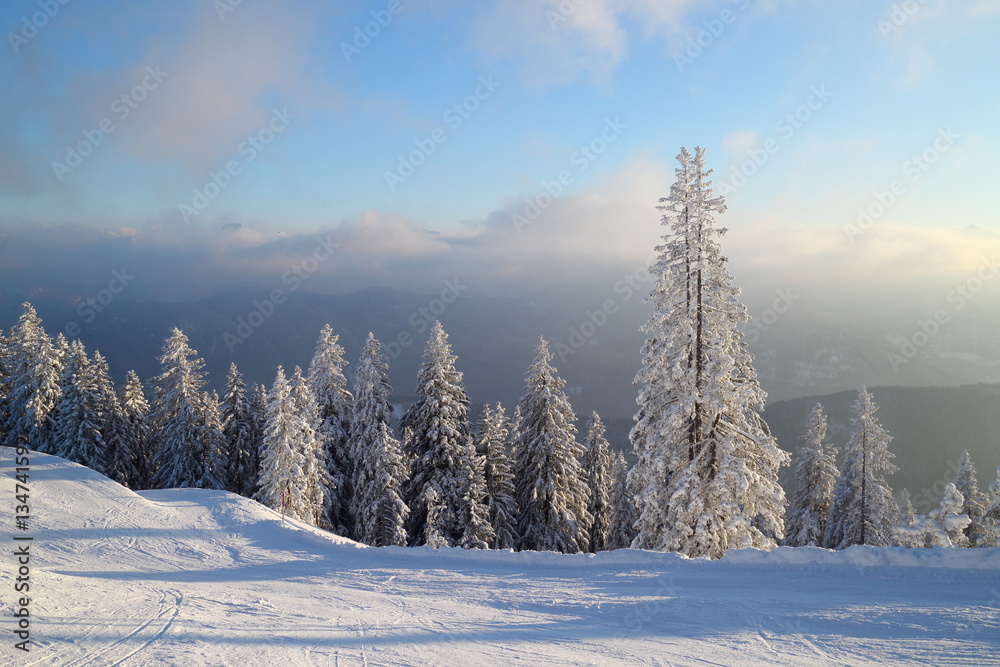 Winterlandschaft mit Skipiste Winterlandschaft mit Skipiste