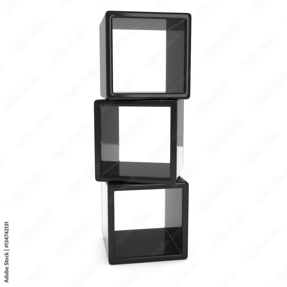 Product display black boxes. 3D render isolated on white. Platform or Stand Illustration. Template for Object Presentation.