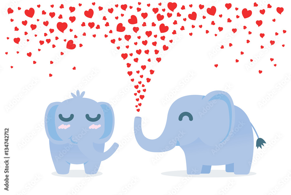 Elephant spraying many heart out of nose for flirt female. Illustration about affection. Elephant spraying many heart out of nose for flirt female. Illustration about affection.