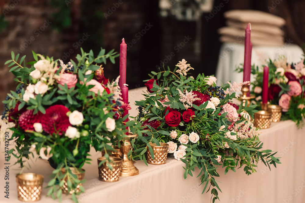 Festive wedding table candle flowers
