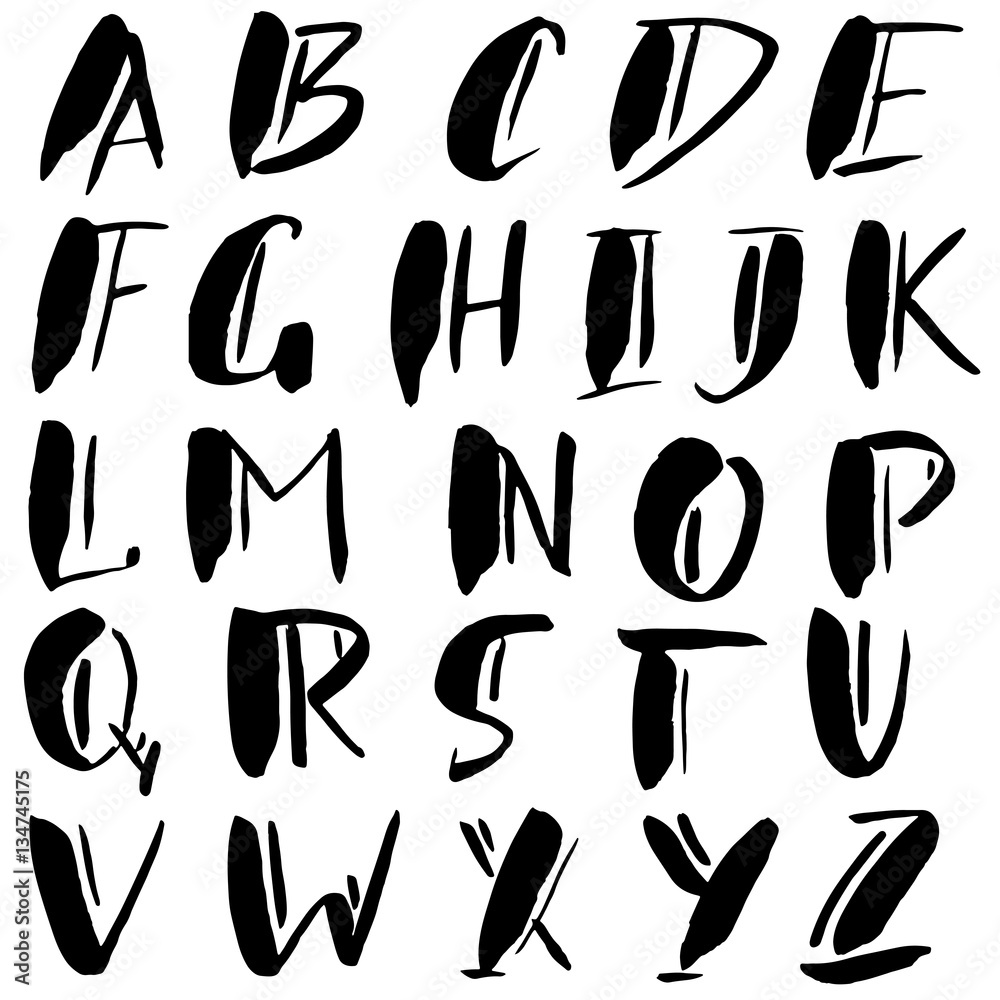 Hand drawn font made by dry brush strokes. Grunge style alphabet