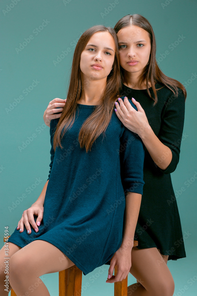 Portrait of two beautiful twin young women Portrait of two beautiful twin young women