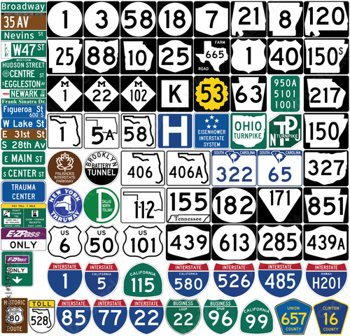 Road signs in the United States. Shield markers. Vector Format