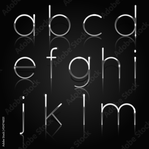 Silver alphabet. Set of silver letters isolated on black background. Vector Illustration