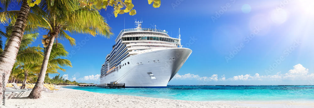 Fototapeta premium Cruise To Caribbean With Palm Trees - Tropical Beach Holiday 