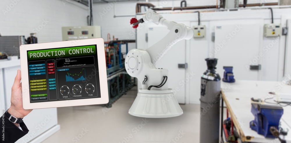 Composite image of masculine hand holding tablet 3d Composite image of masculine hand holding tablet 3d
