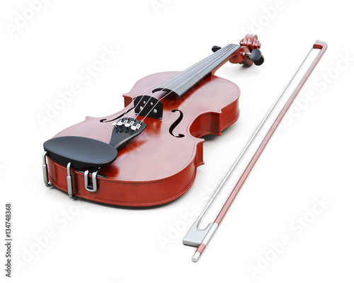 Violin isolated on white background. 3d rendering