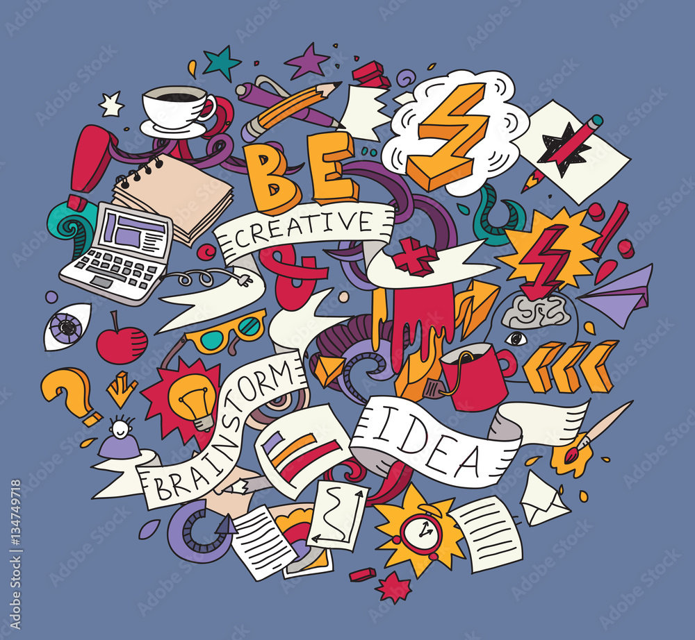 Obraz premium Creative doodles idea brainstorm color square.