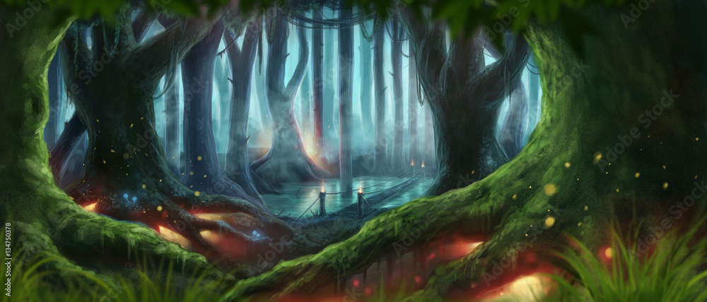 Fantasy Forest Illustration - obrazy, fototapety, plakaty 