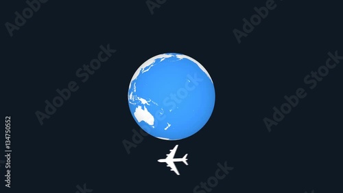 Airplane going around the spinning earth
