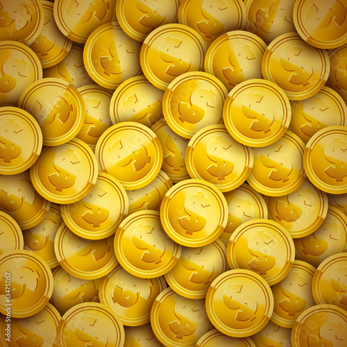 Golden coins illustration. Gold treasure background. Eps10 vector.