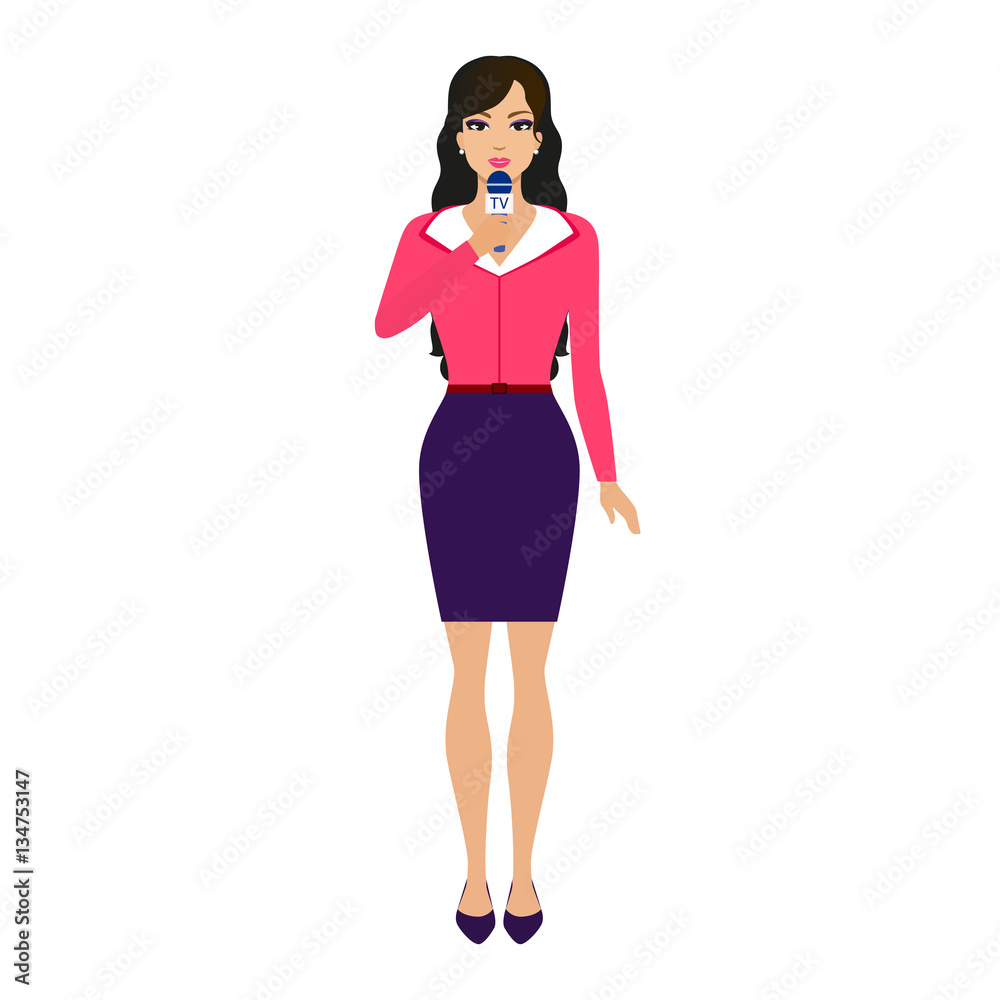 Vector beautiful girl reporter with a microphone Vector beautiful girl reporter with a microphone