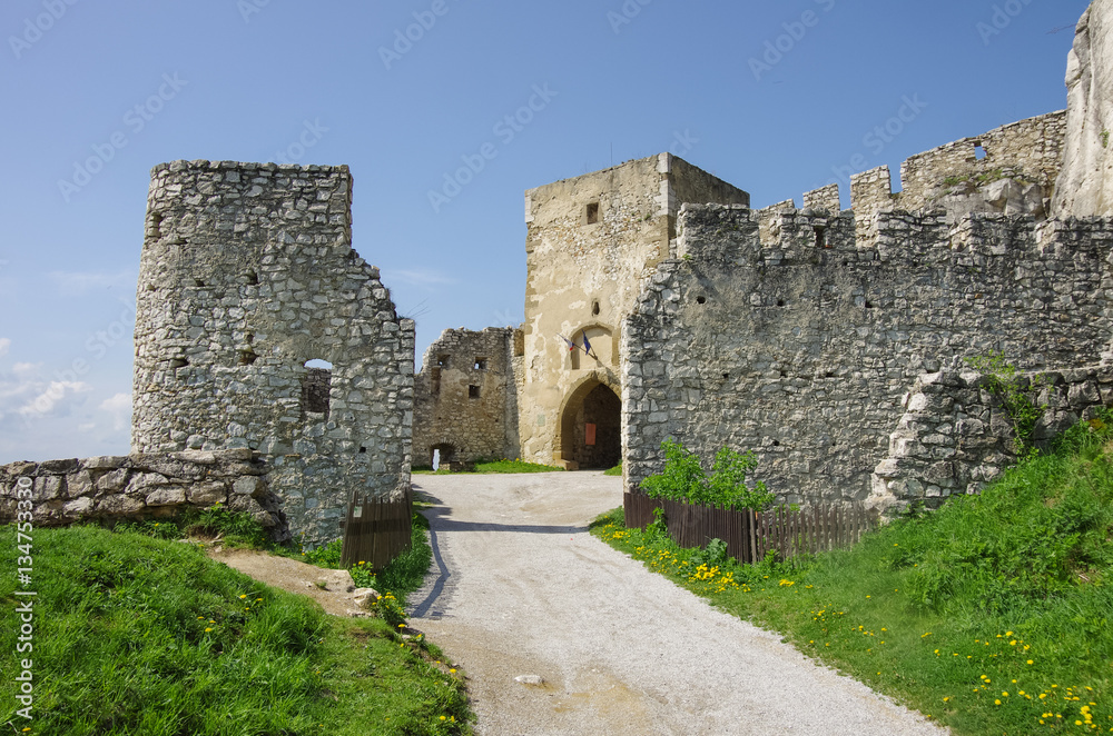 Gate tower of Spis Castle. Spissky hrad National Cultural Monument (UNESCO) ruins of medieval castle, Slovakia