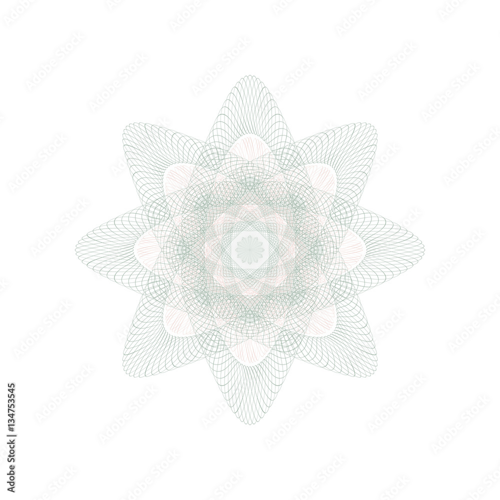 Guilloche decorative rosette element. Digital watermark. It can be used as a protective layer for certificate, voucher, banknote, money design, currency, note, check, ticket, reward etc